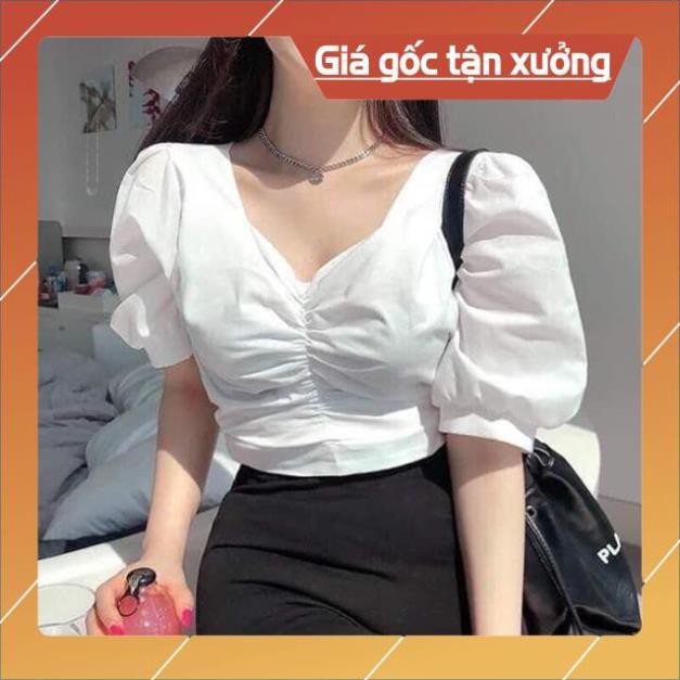Áo croptop nhún ngực, tay phồng cực chất [ẢNH THẬT]