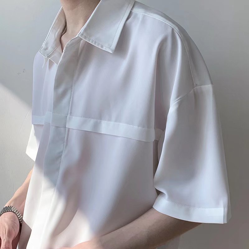 Áo Thun Polo Tay Ngắn Dáng Rộng Màu Trắng Trơn Thời Trang Phong Cách Hàn Quốc Cho Nam