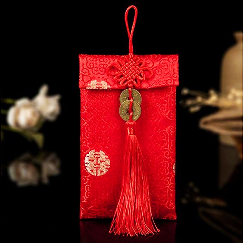 Bao Lì Xì Cưới 2023 - Bao Nạp Tài Mùa Cưới Vải Nhung Gấm Cao Cấp Họa Tiết Chữ Hỷ - Đồng Xu