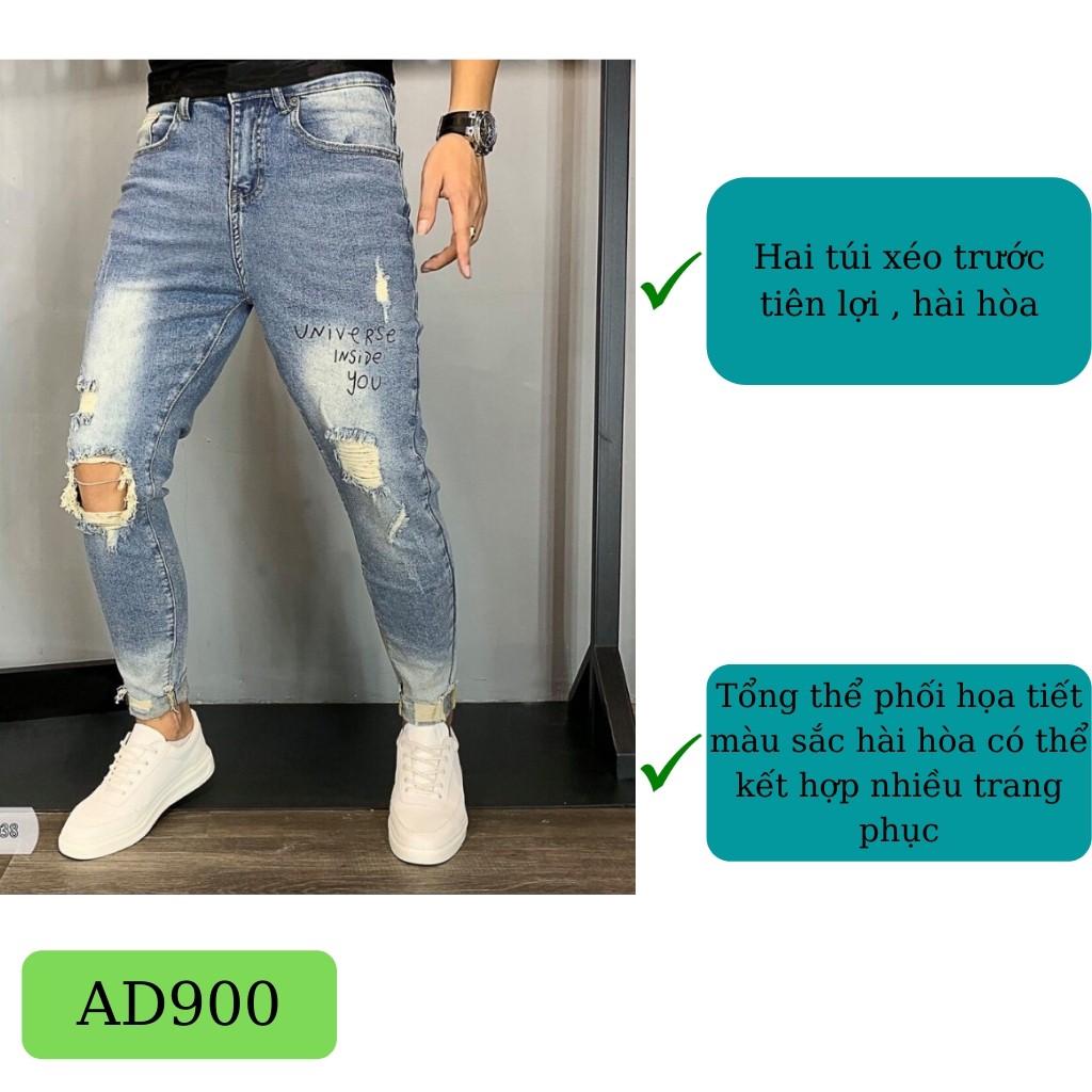 Quần Jean Nam Chất Bò Cao Cấp AD900TG Rách In Chữ Nhiều Mẫu Phong Cách (44-70KG) - Sơ_Mi_Nam_VNXK