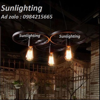 ĐÈN THẢ 3 BÁNH XE TRANG TRÍ NHÀ Ở, PHÒNG, QUÁN CAFE ( GIÁ ĐÃ BAO GỒM BÓNG LED SỢI EDISON )