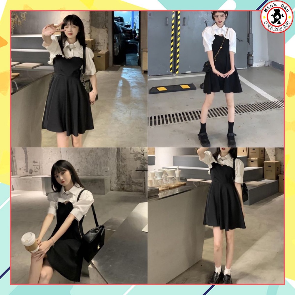 set váy tiểu thư hot gồm áo sơ mi và váy mặc được 2 kiểu