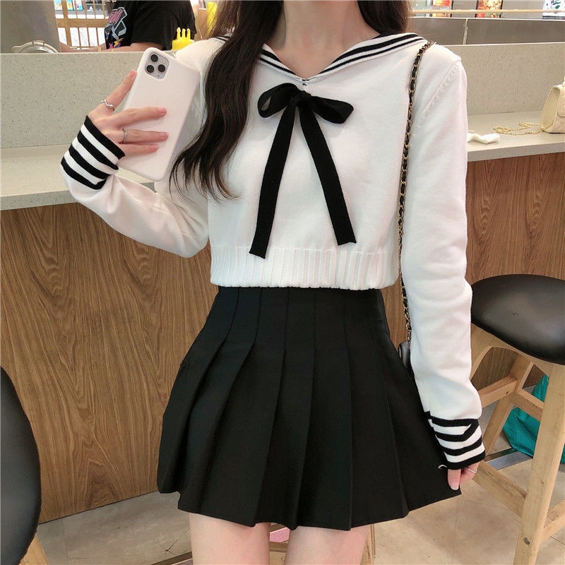 Áo sweater dệt kim chui đầu dáng rộng cổ hải quân phong cách ngọt ngào thời trang thu đông 2020 mới cho nữ