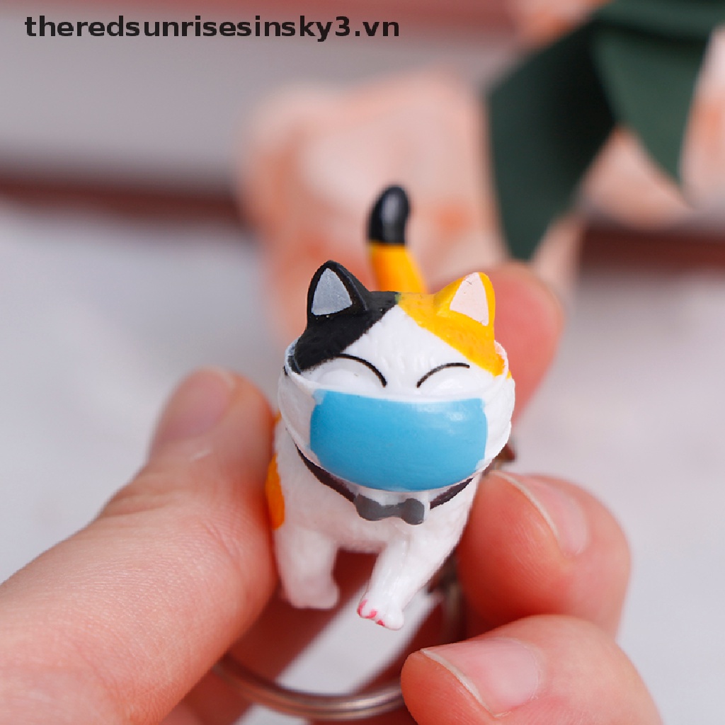 Móc khóa hình mèo đeo khẩu trang trang trí dễ thương