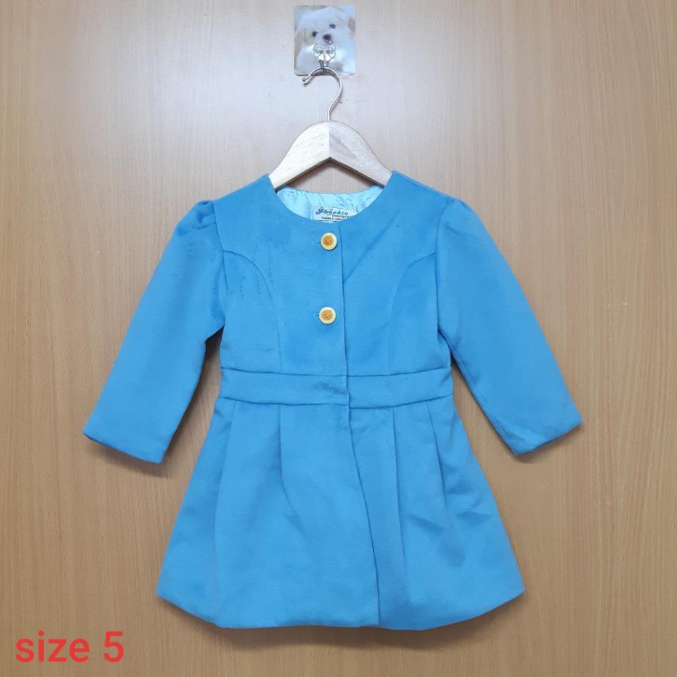 DG79-AKT-05- Váy tay dài bé gái, màu xanh nhẹ nhàng, chất dạ nhung, size bé 15kg, made in Việt Nam