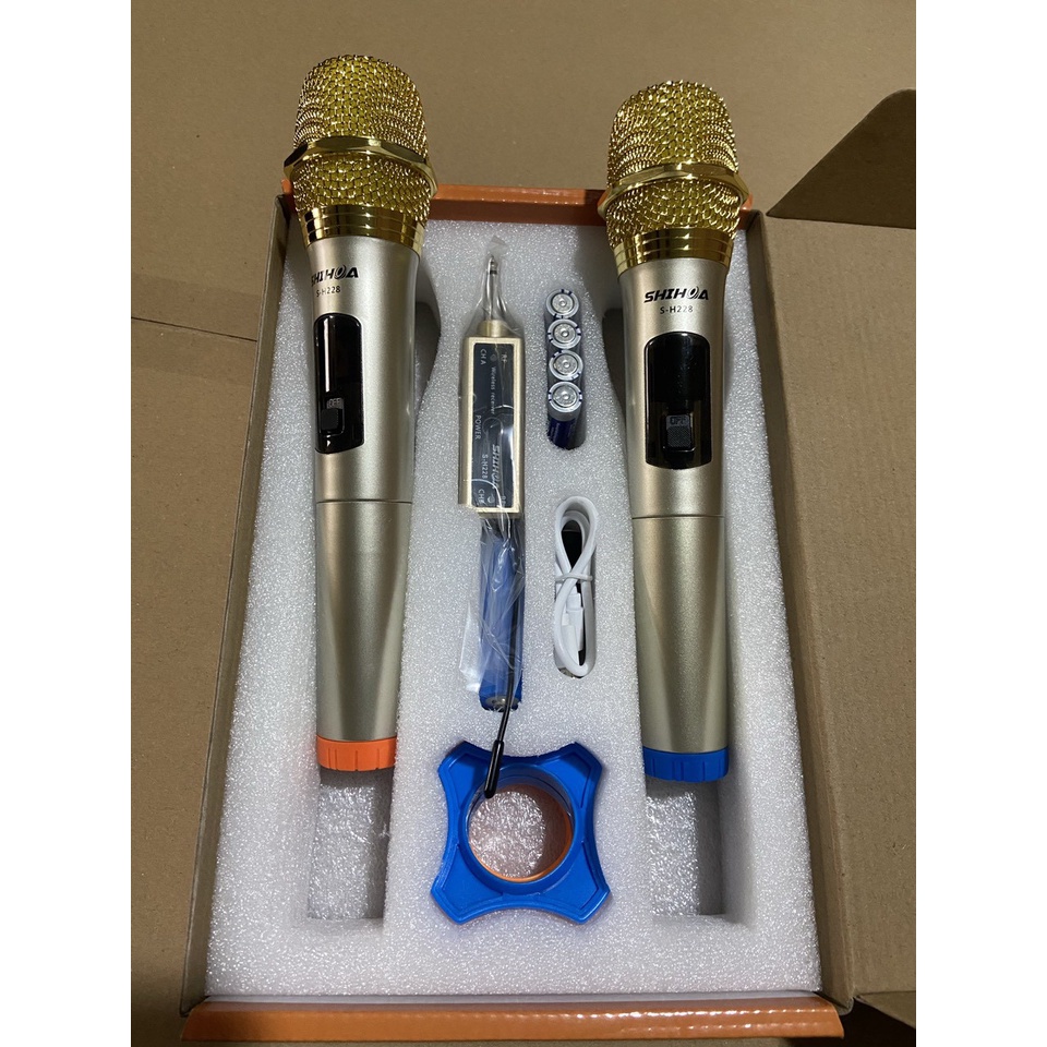 Micro Karaoke Ko Dây Đa Năng Shihoa 228 2mic Dùng ĐT,Ipad,Loa Kéo