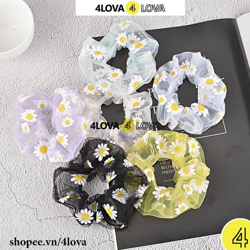 dây buộc tóc Scrunchies 4LOVA hoa cúc nhí phong cách Hàn Quốc