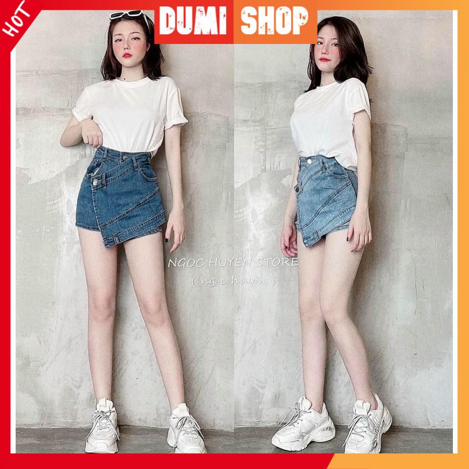 Quần sort nữ 💖𝓱𝓪̀𝓷𝓰 𝓵𝓸𝓪̣𝓲 𝓶𝓸̣̂𝓽 💖 jean giả váy vạt chéo, lưng siêu cao | Dumi shop