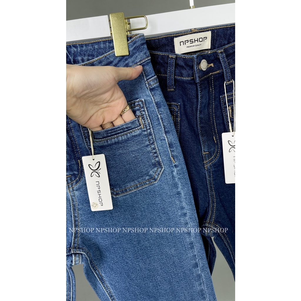 Quần jean nữ ống đứng lưng cao dáng dài kiểu túi vuông NPQ058
