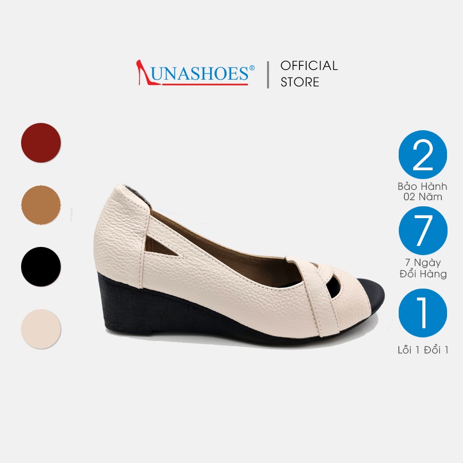 Giày đế xuồng nữ 3p hở mũi da bò mềm LUNASHOES 25809 bảo hành 2 năm 1 đổi 1 giầy trung niên