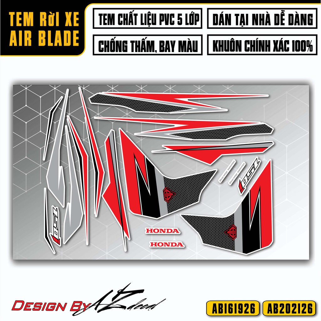 Tem Xe Airblade Mới Nhất Cho Xe AB 2016 - 2022 | AB26 | Chất Liệu Decal Chống Thấm Nước, Chống Phai Màu