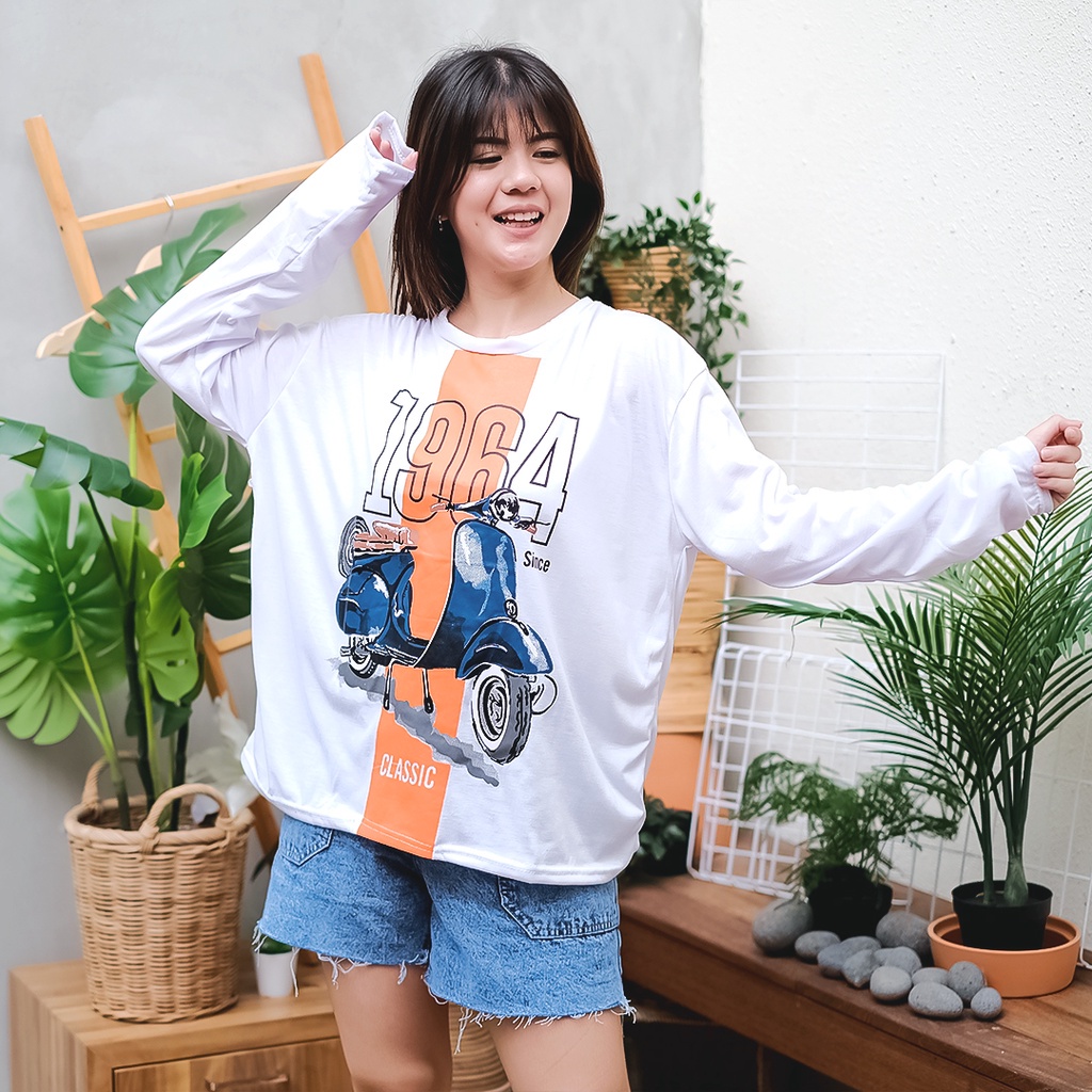 Z MODE - ZEC Áo Thun Tay Dài KAYRA / Jumbo Vespa (LD 116, P 65) / Áo Thun Nữ Dài Tay Giản Dị