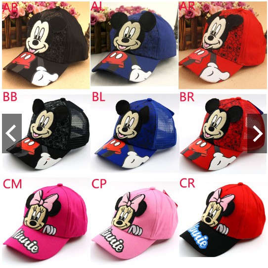 Nón phối lưới họa tiết chuột Mickey/Minnie dễ thương cho bé