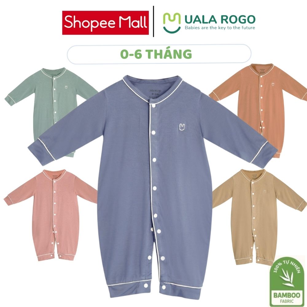 Bodysuit cho bé Ualarogo 0-6 tháng vải sợi Tre Bamboo mềm mịn liền thân cúc giữa gọn gàng 2028