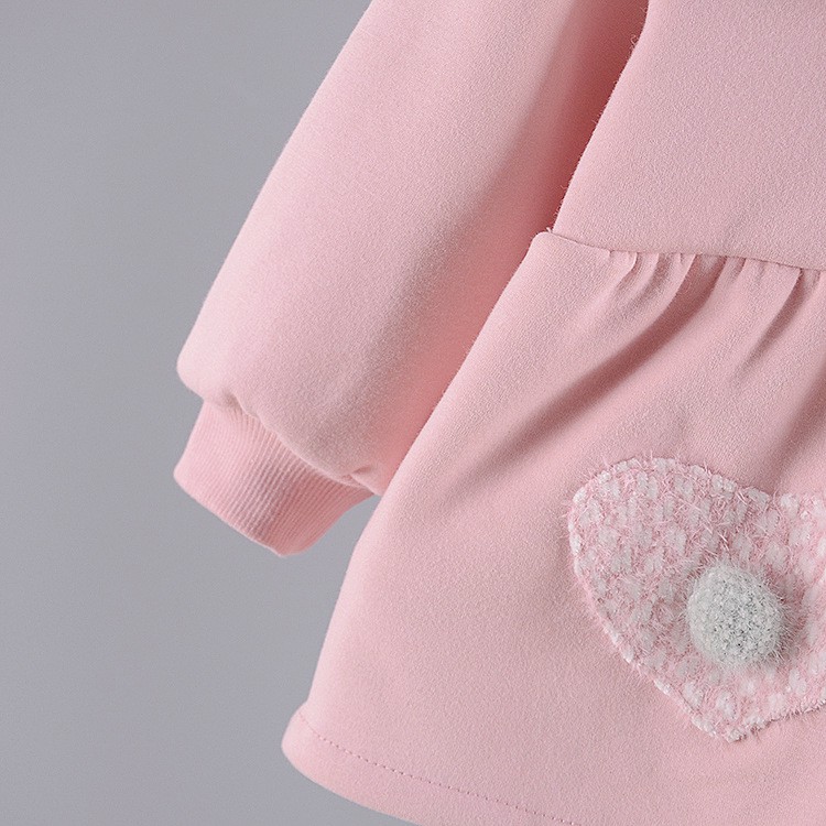 Áo khoác bé gái cổ sen túi trái tim chất cotton lót nhung siêu mềm mịn size 9-15kg AK21