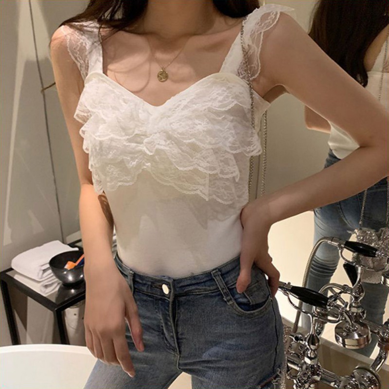 [Baywellfashion]Áo nữ không tay phối ren thời trang quyến rũ