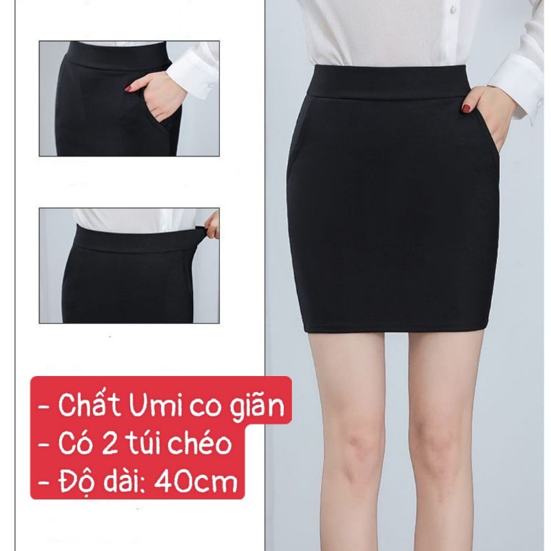 Chân Váy Công Sở Dáng Ngắn Bút Chì dài 40cm 2 túi cạp ngang eo 40c-2T