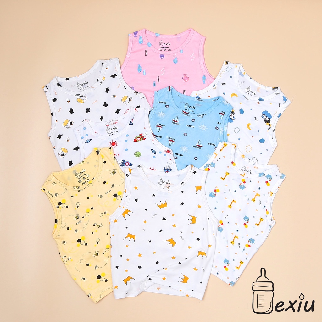 Bộ ba lỗ in rơi Bexiu Bx - Quần Áo Trẻ Sơ Sinh Thun Cotton Lạnh  Mềm Mượt Mát Cho Bé Trai Và Gái Từ 6-19kg