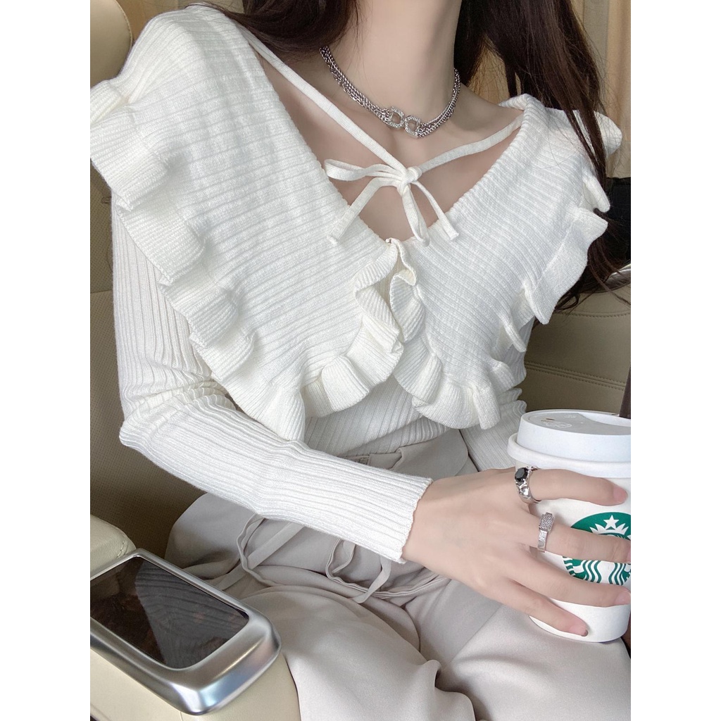 Porozi  Áo sweater dệt kim cổ búp bê xinh xắn dành cho nữ