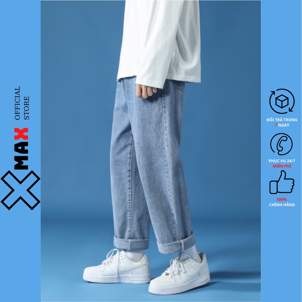 Quần jean nam baggy ống rộng dáng suông hottrend hàn quốc 2022, quần bò nam ống suông dáng rộng MAXSTORE B001-4