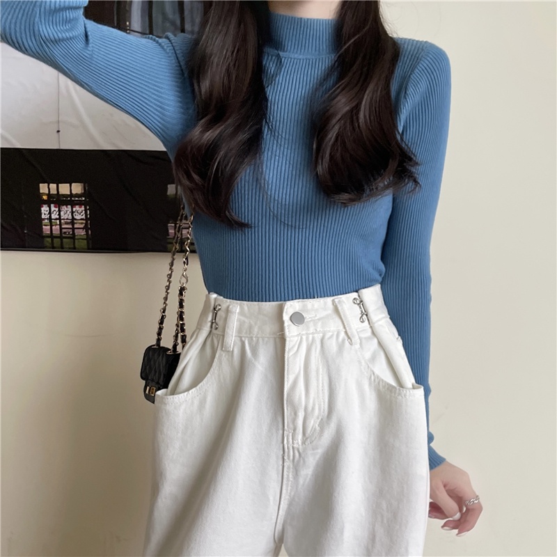 Áo sweater tay dài cổ lọ phong cách thời trang Hàn Quốc cho nữ
