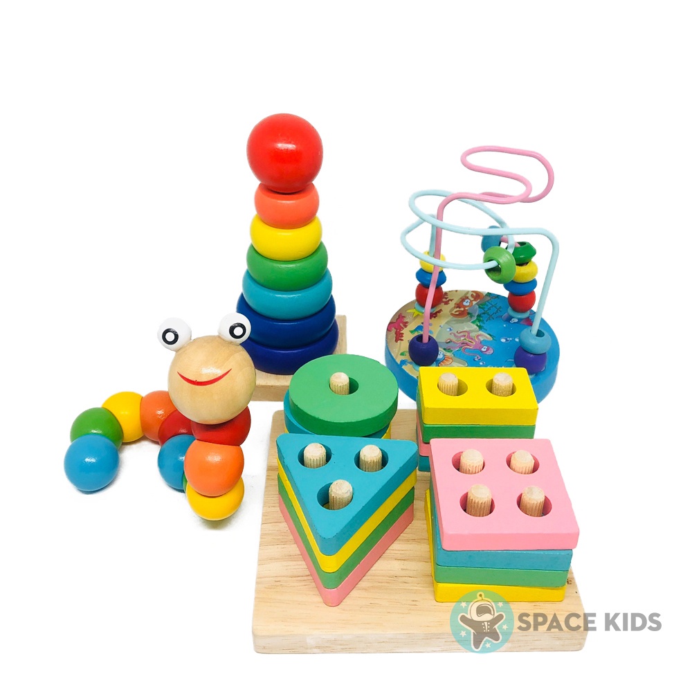 Đồ chơi gỗ giáo dục Montessori Combo 7 món đồ chơi thông minh cho bé phát triển trí tuệ Space Kids