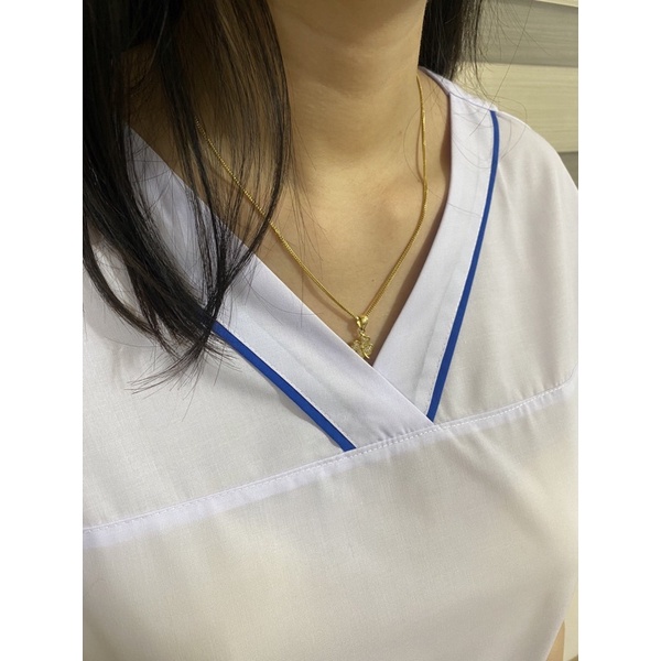 Bộ blouse cổ tim viền XANH DƯƠNG nam nữ cộc tay - bộ scrubs kỹ thuật viên cho điều dưỡng, dược sỹ, y tá, bác sĩ