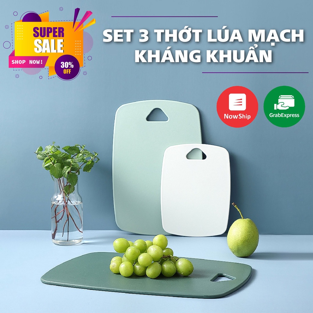 Bộ 3 thớt lúa mạch kháng khuẩn dày dặn