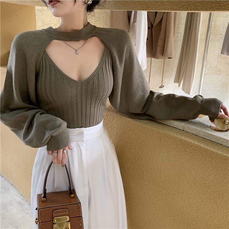 Áo Sweater Tay Dài Cổ Tròn Hở Lưng Màu Sắc Thời Trang Mùa Thu Cho Nữ