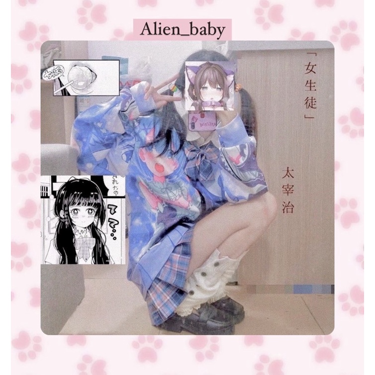 Áo khoác hoodie zip in hình anime nhân vật REM