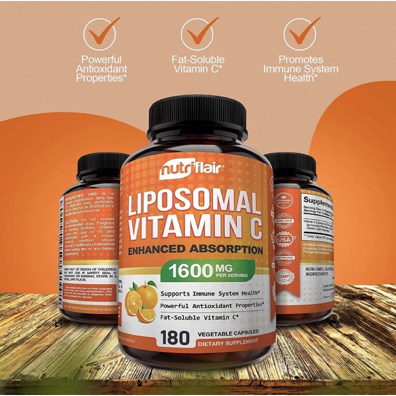 Viên uống vitamin C tăng đề kháng NutriFlair Liposomal Vitamin C 1600mg 180 viên USA