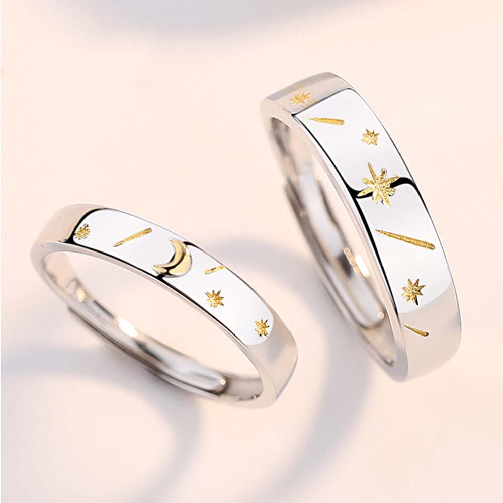 Nhẫn Cặp Họa Tiết Trăng Sao Mặt Trời Thời Trang Hàn Quốc Cho Nam Nữ