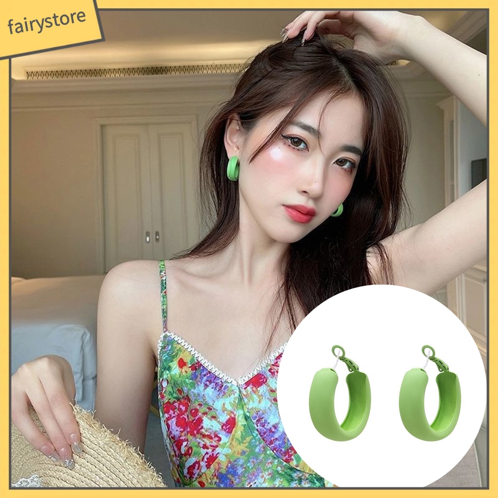 [Fairy] Bông Tai Dạng Vòng Thiết Kế Hình Học Chữ C Màu Macaron Mùa Hè Nhiều Màu Sắc