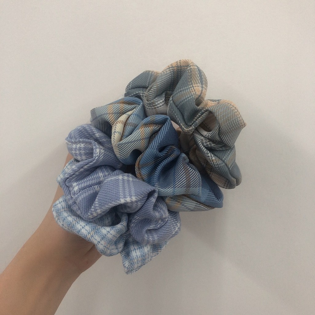 Dây buộc tóc scrunchies vải kẻ sọc Hàn Quốc đẹp cao cấp DT01