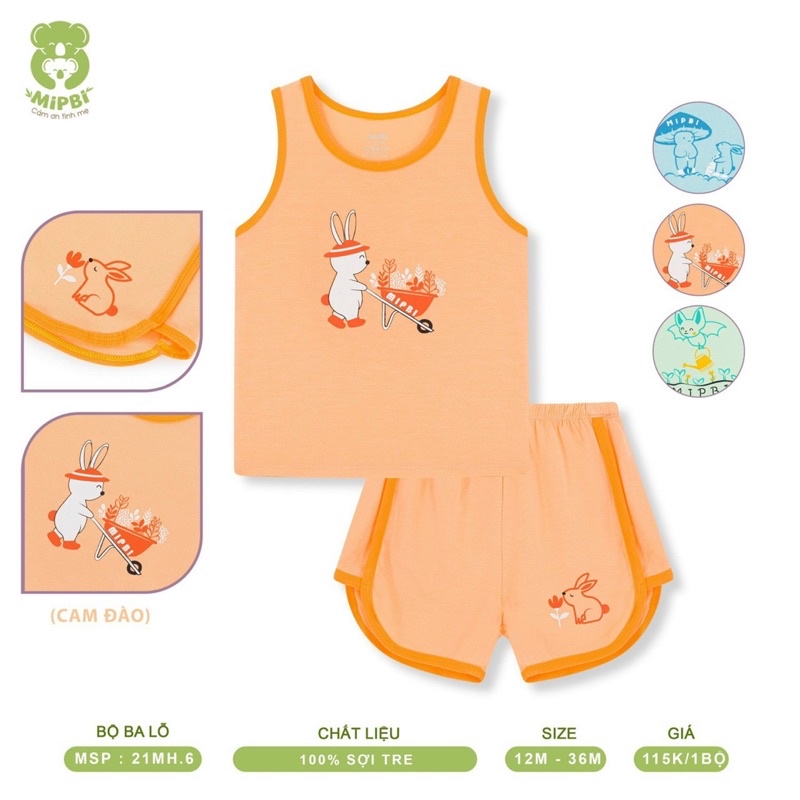 Bộ ba lỗ Mipbi và mompa petit sợi tre cho bé 6m đến 2y