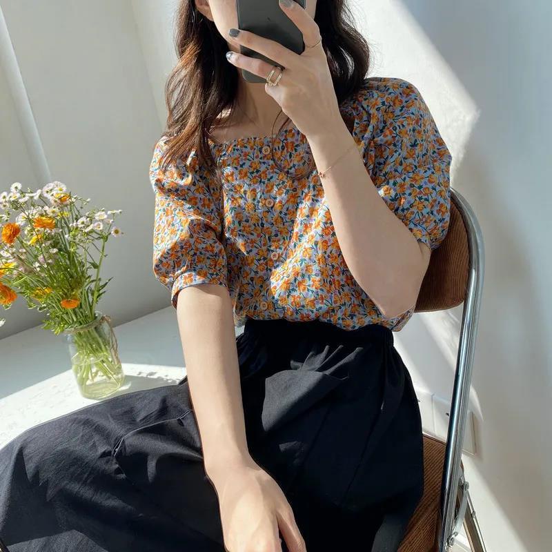 Áo Sơ Mi Voan Hoa Tay Ngắn Dáng Rộng Thiết Kế Mới Thời Trang Mùa Hè Theo Phong Cách Hàn Quốc Cho Nữ