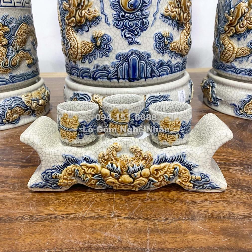 Đồ Thờ Cúng Cao Cấp - Men Rạn Đắp Nổi Nghệ Nhân Bát Tràng Chế Tác - Bát hương lư hương - bộ đồ cúng Bát Tràng
