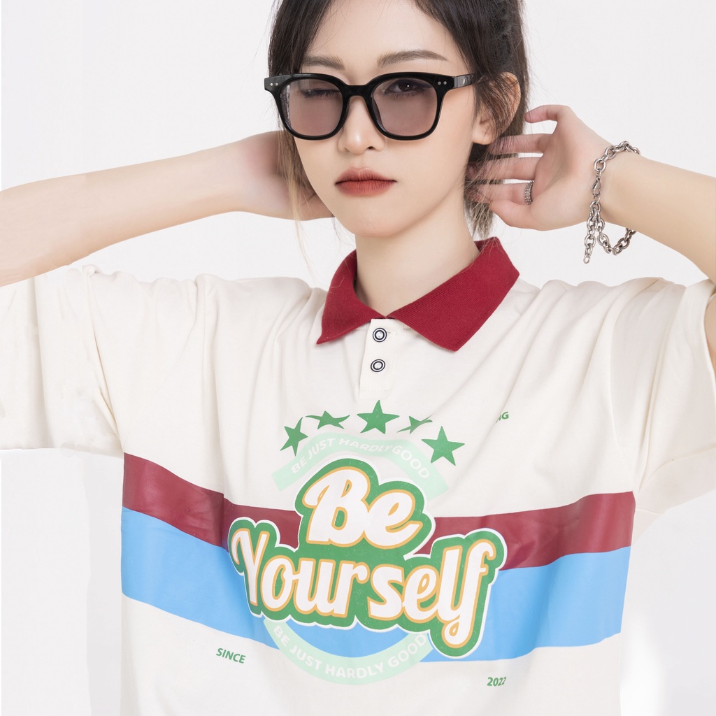Áo thun polo BJHG BE YOUR SELF phông tay lỡ nam nữ unisex form rộng Local Brand áo Polo form rộng
