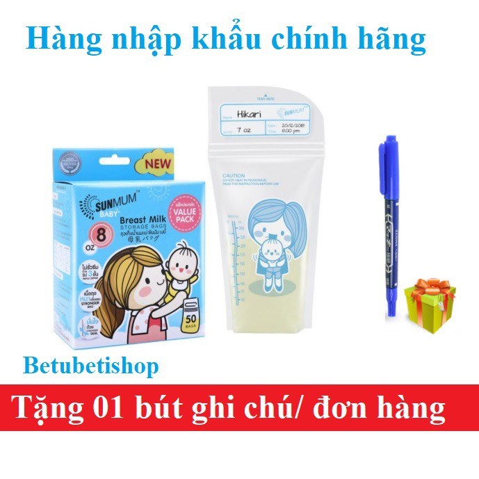 Hộp 50 Túi trữ sữa Sunmum Thái Lan Mẫu mới