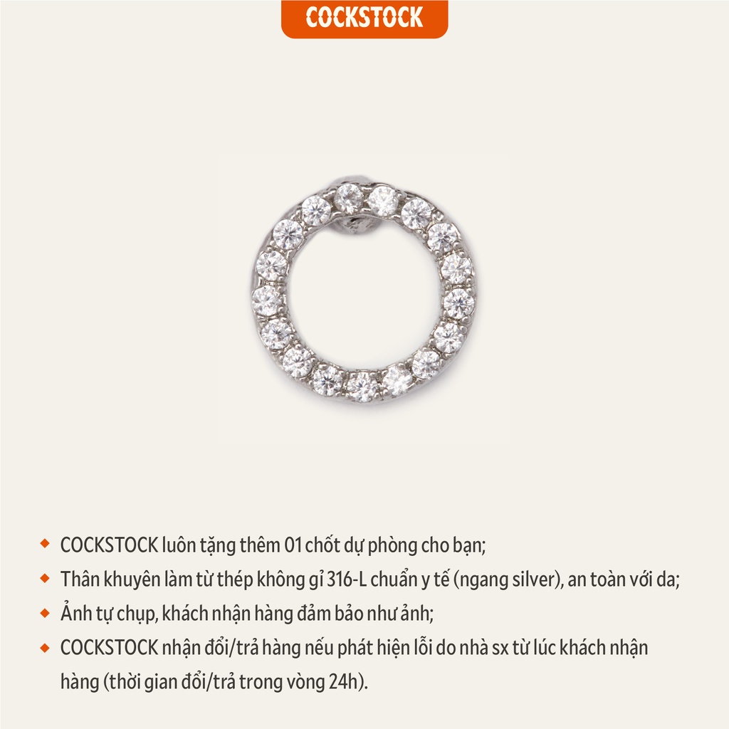 Khuyên tai vòng gắn đá lấp lánh Round Minimal Blink Earring CockStock