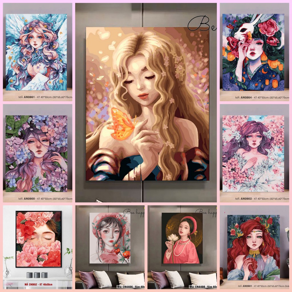 Tranh Tô Màu Theo Số Hóa Tranh Nàng thơ Cá tính Hot Trend BEE HAPPY - Đã căng khung kích thước 40x50 | BigBuy360 - bigbuy360.vn