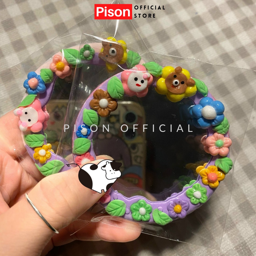 Gương trang điểm handmade Pison từ đất sét xốp nhẹ - giao màu ngẫu nhiên - 01 cái