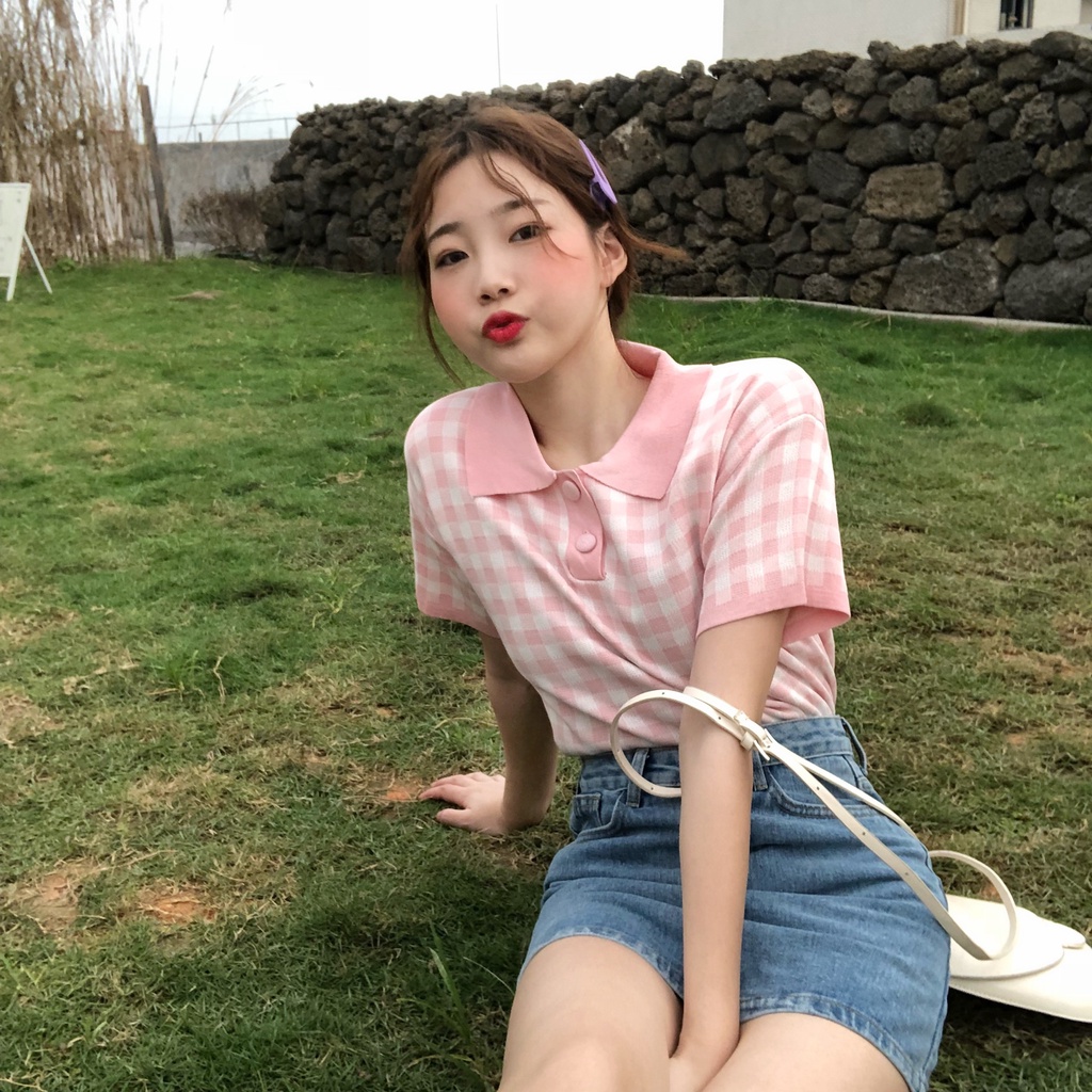 Áo dệt kim SUXI dáng rộng kẻ sọc kiểu vintage Hàn Quốc thời trang mùa hè cho nữ