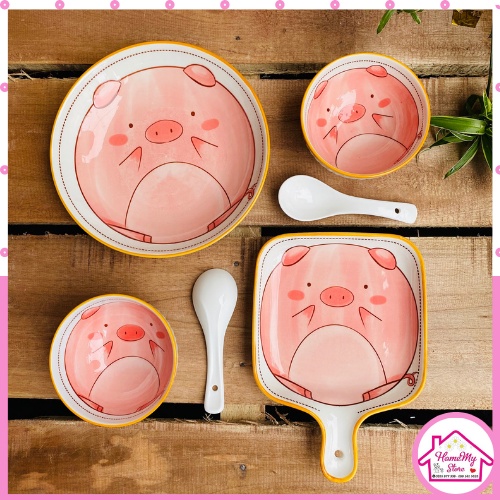 Bộ Bát Đĩa 🐷 Bát Ăn Cơm, Bộ Chén Dĩa Dễ Thương, Đĩa Sứ Decor Đẹp Cao Cấp Hoạt Hình Ngộ Nghĩnh