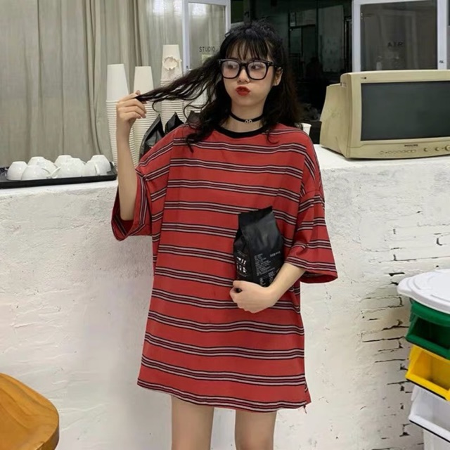 ⚡️ Áo phông kẻ tay lỡ xẻ tà ⚡️