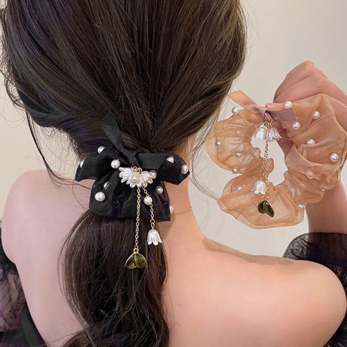 Dây Buộc Tóc Cao Su Co Giãn Phối Núm Tua Xinh Xắn Cho Nữ
