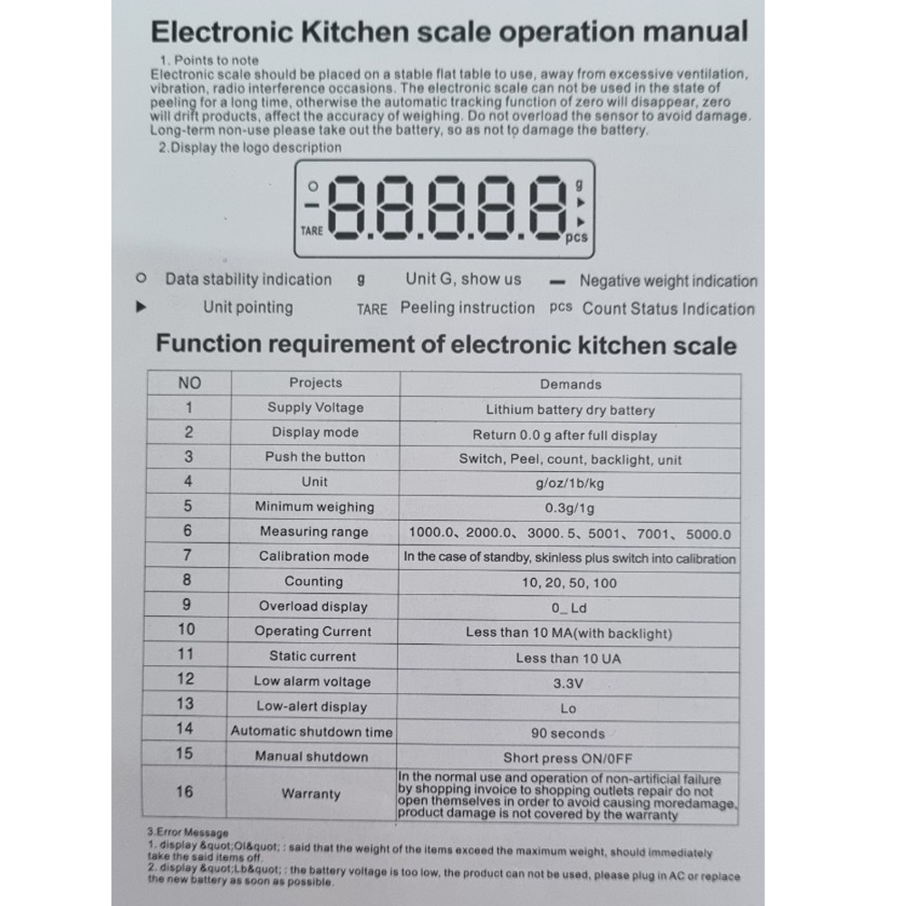 Cân điện tử nhà bếp KHALIK QUA-5kg dùng pin cần độ chính xác cao và ổn định