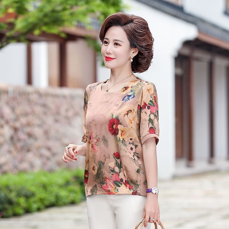 Áo Thun Tay Ngắn Dáng Rộng In Họa Tiết Độc Đáo Thời Trang Mùa Hè Cho Nữ Trung Niên