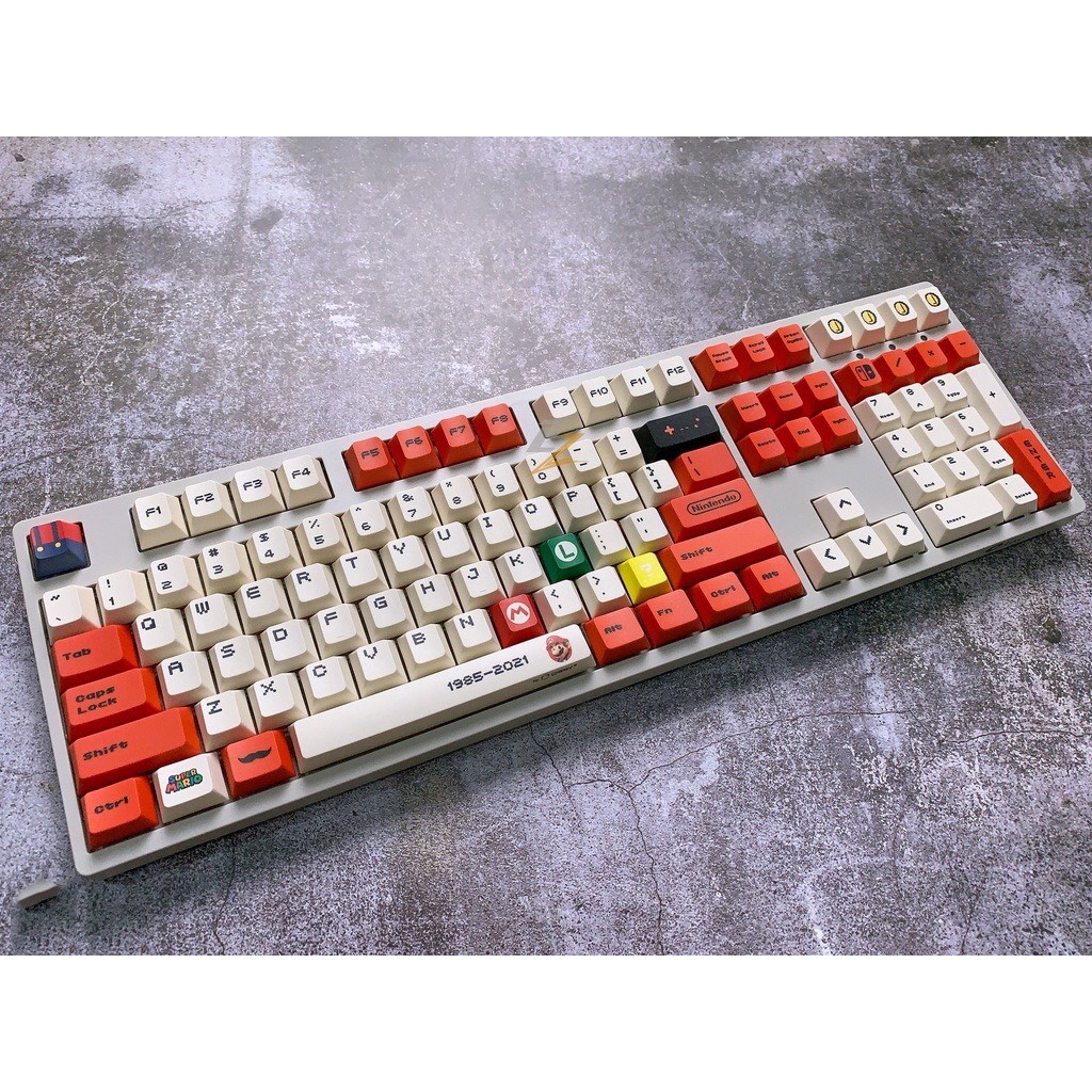 Keycap Cho Bàn Phím Cơ Retro Mario Thick PBT, In Dyesub 128 Phím Cherry Profile Của EZ