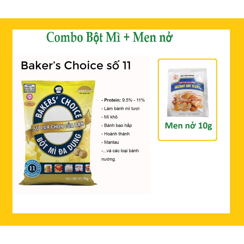 Combo Bộ Mì Bakers’ choice số 11 (1kg) và Men nở (10g)